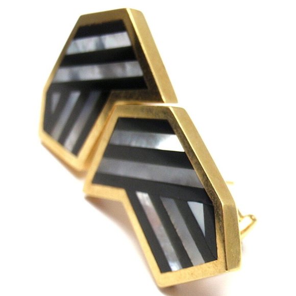 Rare! Authentic Tiffany & Co 18k Yellow Gold Black Jade Mother of Pearl Earrings - Picture 3 of 12